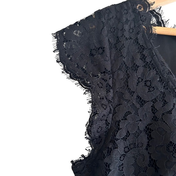 Joie Lebanon Black V-Neck Eyelash Sleeveless Womens Cocktail Lace Dress Size M - Picture 6 of 15